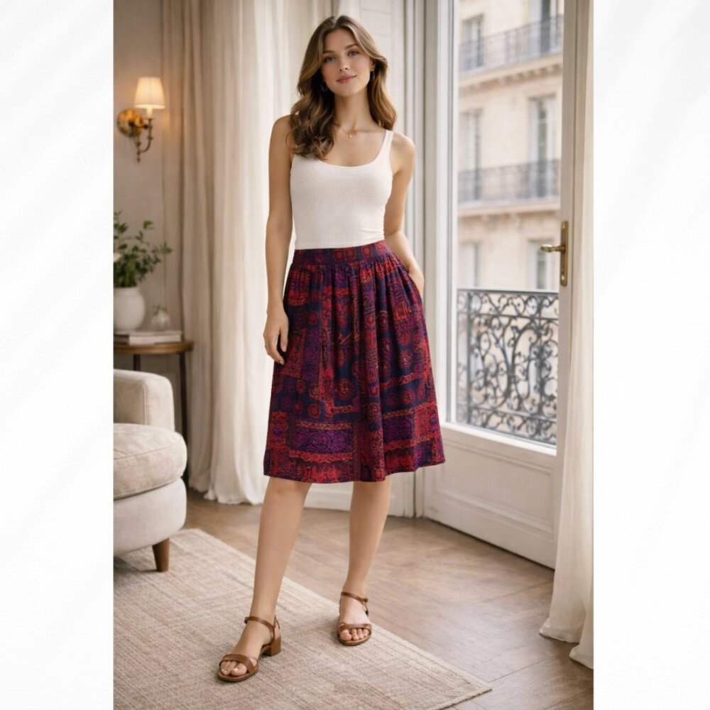🦋 VINTAGE NORTON MCNAUGHTON PETITES Midi Boho Skirt Small Casual Everyday Cute